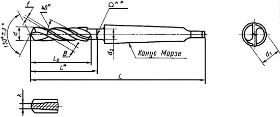 ГОСТ 19546-74 Сверла спиральные с коническим хвостовиком для обработки легких сплавов. Конструкция (с Изменениями N 1, 2)