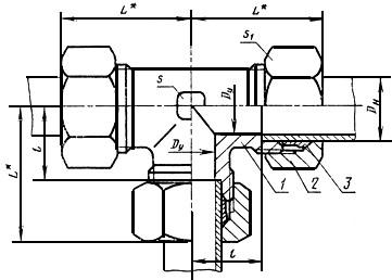 ГОСТ 24079-80 Соединения трубопроводов с врезающимся кольцом тройниковые проходные. Конструкция (с Изменением N 1)
