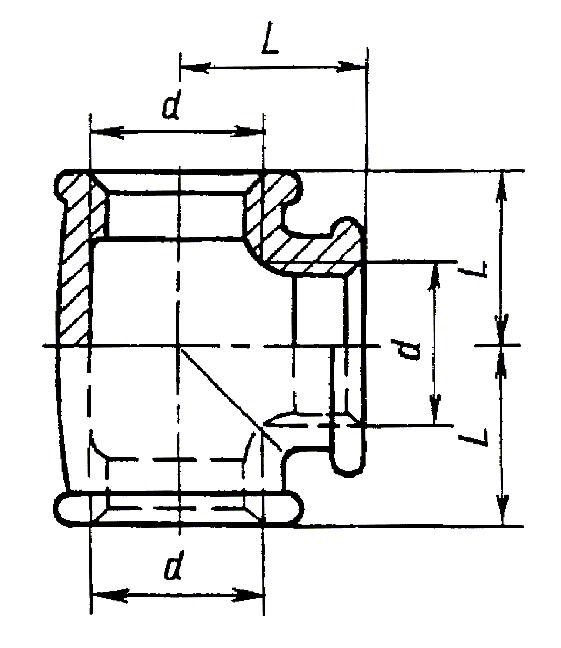 ГОСТ 8948-75 Соединительные части из ковкого чугуна с цилиндрической резьбой для трубопроводов. Тройники прямые. Основные размеры (с Изменениями N 1, 2)
