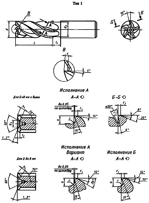 ГОСТ 17025-71 Фрезы концевые с цилиндрическим хвостовиком. Конструкция и размеры (с Изменениями N 1-6)