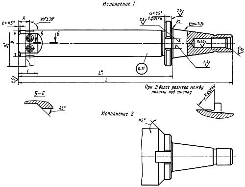 ГОСТ 21224-75 Оправки расточные консольные с креплением резца под углом 90° и хвостовиком конусностью 7:24. Конструкция и размеры (с Изменением N 1)